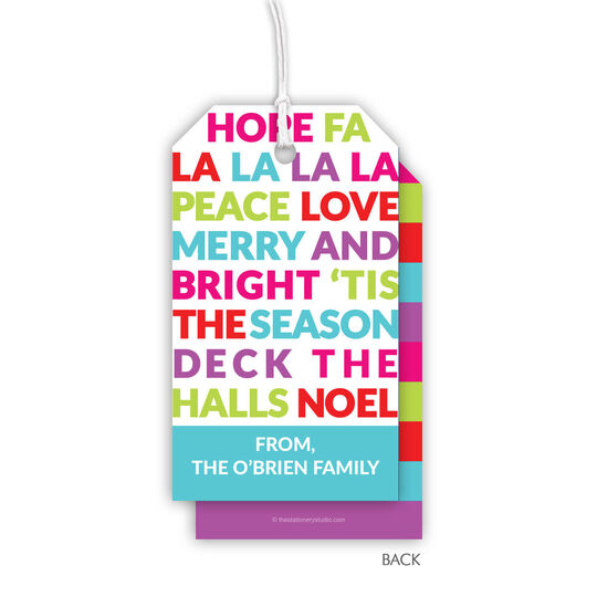 Colorful Holiday Text Vertical Hanging Gift Tags